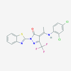 molecular formula C19H11Cl2F3N4OS B333137 (4E)-2-(1,3-benzothiazol-2-yl)-4-[1-(2,4-dichloroanilino)ethylidene]-5-(trifluoromethyl)pyrazol-3-one 