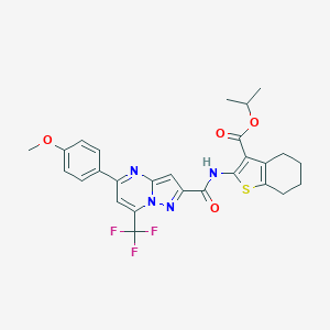 molecular formula C27H25F3N4O4S B333141 Isopropyl 2-({[5-(4-methoxyphenyl)-7-(trifluoromethyl)pyrazolo[1,5-a]pyrimidin-2-yl]carbonyl}amino)-4,5,6,7-tetrahydro-1-benzothiophene-3-carboxylate 