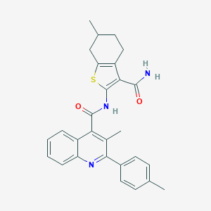 molecular formula C28H27N3O2S B333144 N-(3-carbamoyl-6-methyl-4,5,6,7-tetrahydro-1-benzothiophen-2-yl)-3-methyl-2-(4-methylphenyl)quinoline-4-carboxamide 