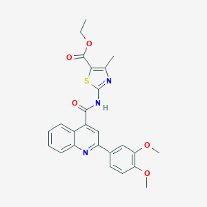 molecular formula C25H23N3O5S B333145 Ethyl 2-({[2-(3,4-dimethoxyphenyl)quinolin-4-yl]carbonyl}amino)-4-methyl-1,3-thiazole-5-carboxylate 
