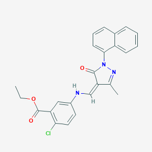 molecular formula C24H20ClN3O3 B333146 ethyl 2-chloro-5-[[(Z)-(3-methyl-1-naphthalen-1-yl-5-oxopyrazol-4-ylidene)methyl]amino]benzoate 