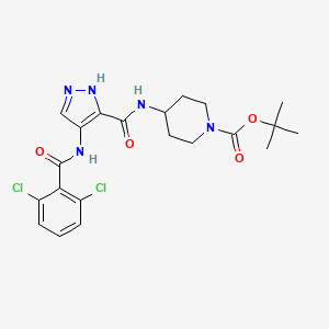 molecular formula C21H25Cl2N5O4 B3331549 4-[[[4-(2,6-Dichlorobenzoylamino)-1H-pyrazol-3-yl]carbonyl]amino]piperidine-1-carboxylic acid tert-butyl ester CAS No. 844443-90-9