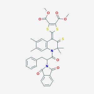 molecular formula C37H32N2O7S3 B333160 dimethyl 2-{1-[2-(1,3-dioxo-1,3-dihydro-2H-isoindol-2-yl)-3-phenylpropanoyl]-2,2,6,7-tetramethyl-3-thioxo-2,3-dihydroquinolin-4(1H)-ylidene}-1,3-dithiole-4,5-dicarboxylate 