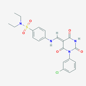 4-[[(Z)-[1-(3-chlorophenyl)-2,4,6-trioxo-1,3-diazinan-5-ylidene]methyl]amino]-N,N-diethylbenzenesulfonamide