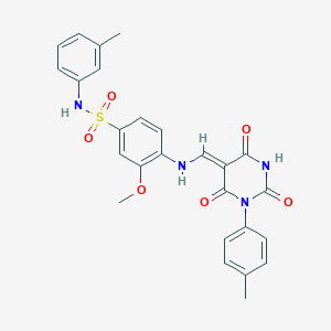molecular formula C26H24N4O6S B333167 3-methoxy-N-(3-methylphenyl)-4-[[(Z)-[1-(4-methylphenyl)-2,4,6-trioxo-1,3-diazinan-5-ylidene]methyl]amino]benzenesulfonamide 