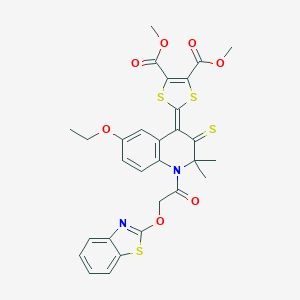 molecular formula C29H26N2O7S4 B333178 dimethyl 2-(1-[(1,3-benzothiazol-2-yloxy)acetyl]-6-ethoxy-2,2-dimethyl-3-thioxo-2,3-dihydro-4(1H)-quinolinylidene)-1,3-dithiole-4,5-dicarboxylate 