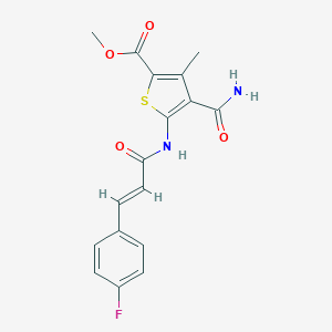 molecular formula C17H15FN2O4S B333179 Methyl 4-(aminocarbonyl)-5-{[3-(4-fluorophenyl)acryloyl]amino}-3-methyl-2-thiophenecarboxylate 