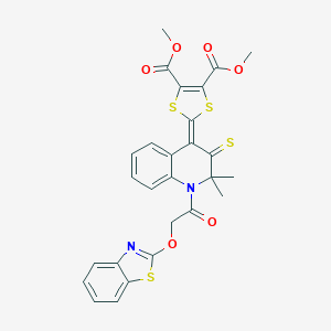 molecular formula C27H22N2O6S4 B333180 dimethyl 2-(1-[(1,3-benzothiazol-2-yloxy)acetyl]-2,2-dimethyl-3-thioxo-2,3-dihydro-4(1H)-quinolinylidene)-1,3-dithiole-4,5-dicarboxylate 