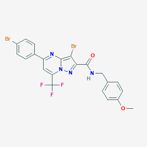 molecular formula C22H15Br2F3N4O2 B333181 3-bromo-5-(4-bromophenyl)-N-(4-methoxybenzyl)-7-(trifluoromethyl)pyrazolo[1,5-a]pyrimidine-2-carboxamide 