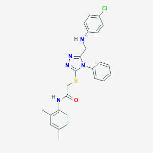 molecular formula C25H24ClN5OS B333186 2-((5-(((4-Chlorophenyl)amino)methyl)-4-phenyl-4H-1,2,4-triazol-3-yl)thio)-N-(2,4-dimethylphenyl)acetamide 