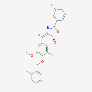 molecular formula C25H19FINO4 B333195 2-(3-fluorophenyl)-4-{3-iodo-5-methoxy-4-[(2-methylbenzyl)oxy]benzylidene}-1,3-oxazol-5(4H)-one 
