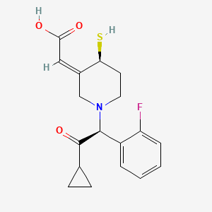 Acetic acid, 2-((4S)-1-((1S)-2-cyclopropyl-1-(2-fluorophenyl)-2-oxoethyl)-4-mercapto-3-piperidinylidene)-, (2Z)-