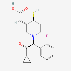 Acetic acid, 2-((4S)-1-((1R)-2-cyclopropyl-1-(2-fluorophenyl)-2-oxoethyl)-4-mercapto-3-piperidinylidene)-, (2Z)-