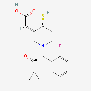 Acetic acid, 2-((4R)-1-((1R)-2-cyclopropyl-1-(2-fluorophenyl)-2-oxoethyl)-4-mercapto-3-piperidinylidene)-, (2Z)-