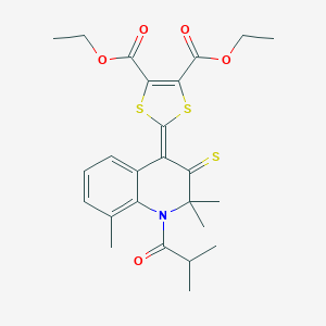 molecular formula C25H29NO5S3 B333204 diethyl 2-(1-isobutyryl-2,2,8-trimethyl-3-thioxo-2,3-dihydro-4(1H)-quinolinylidene)-1,3-dithiole-4,5-dicarboxylate 