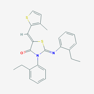 molecular formula C25H24N2OS2 B333209 3-(2-Ethylphenyl)-2-[(2-ethylphenyl)imino]-5-[(3-methyl-2-thienyl)methylene]-1,3-thiazolidin-4-one 