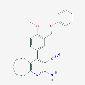 molecular formula C25H25N3O2 B333210 2-amino-4-[4-methoxy-3-(phenoxymethyl)phenyl]-6,7,8,9-tetrahydro-5H-cyclohepta[b]pyridine-3-carbonitrile 