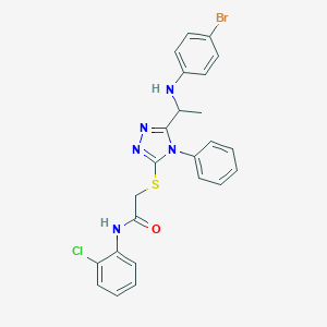 molecular formula C24H21BrClN5OS B333211 2-({5-[1-(4-bromoanilino)ethyl]-4-phenyl-4H-1,2,4-triazol-3-yl}sulfanyl)-N-(2-chlorophenyl)acetamide 