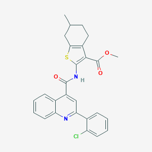 molecular formula C27H23ClN2O3S B333218 Methyl 2-({[2-(2-chlorophenyl)-4-quinolinyl]carbonyl}amino)-6-methyl-4,5,6,7-tetrahydro-1-benzothiophene-3-carboxylate 
