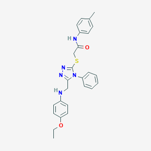 molecular formula C26H27N5O2S B333224 2-((5-(((4-Ethoxyphenyl)amino)methyl)-4-phenyl-4H-1,2,4-triazol-3-yl)thio)-N-(p-tolyl)acetamide 