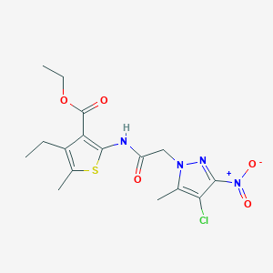 molecular formula C16H19ClN4O5S B333233 ethyl 2-[({4-chloro-3-nitro-5-methyl-1H-pyrazol-1-yl}acetyl)amino]-4-ethyl-5-methyl-3-thiophenecarboxylate 