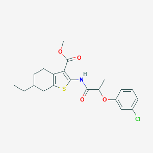 molecular formula C21H24ClNO4S B333234 Methyl 2-{[2-(3-chlorophenoxy)propanoyl]amino}-6-ethyl-4,5,6,7-tetrahydro-1-benzothiophene-3-carboxylate 