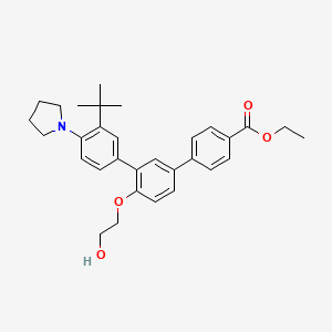 molecular formula C31H37NO4 B3332453 [1,1':3',1''-Terphenyl]-4-carboxylic acid, 3''-(1,1-dimethylethyl)-4'-(2-hydroxyethoxy)-4''-(1-pyrrolidinyl)-, ethyl ester CAS No. 895542-08-2