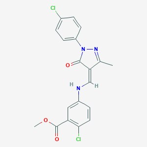 molecular formula C19H15Cl2N3O3 B333252 methyl 2-chloro-5-[[(Z)-[1-(4-chlorophenyl)-3-methyl-5-oxopyrazol-4-ylidene]methyl]amino]benzoate 