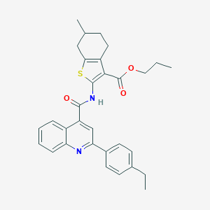 molecular formula C31H32N2O3S B333253 Propyl 2-({[2-(4-ethylphenyl)quinolin-4-yl]carbonyl}amino)-6-methyl-4,5,6,7-tetrahydro-1-benzothiophene-3-carboxylate 