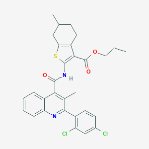molecular formula C30H28Cl2N2O3S B333260 Propyl 2-({[2-(2,4-dichlorophenyl)-3-methylquinolin-4-yl]carbonyl}amino)-6-methyl-4,5,6,7-tetrahydro-1-benzothiophene-3-carboxylate 