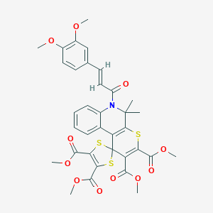 molecular formula C35H33NO11S3 B333261 tetramethyl 6'-[(2E)-3-(3,4-dimethoxyphenyl)prop-2-enoyl]-5',5'-dimethyl-5',6'-dihydrospiro[1,3-dithiole-2,1'-thiopyrano[2,3-c]quinoline]-2',3',4,5-tetracarboxylate 