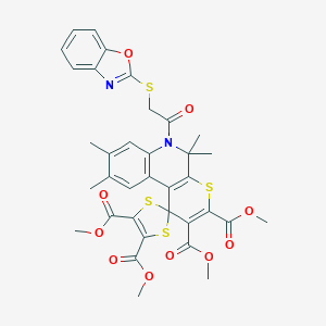 molecular formula C35H32N2O10S4 B333265 Tetramethyl 6'-[(1,3-benzoxazol-2-ylsulfanyl)acetyl]-5',5',8',9'-tetramethyl-5',6'-dihydrospiro[1,3-dithiole-2,1'-thiopyrano[2,3-c]quinoline]-2',3',4,5-tetracarboxylate 