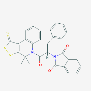 molecular formula C30H24N2O3S3 B333266 2-[1-benzyl-2-oxo-2-(4,4,8-trimethyl-1-thioxo-1,4-dihydro-5H-[1,2]dithiolo[3,4-c]quinolin-5-yl)ethyl]-1H-isoindole-1,3(2H)-dione 