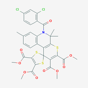 molecular formula C32H27Cl2NO9S3 B333270 Tetramethyl 6'-(2,4-dichlorobenzoyl)-5',5',8'-trimethyl-5',6'-dihydrospiro[1,3-dithiole-2,1'-thiopyrano[2,3-c]quinoline]-2',3',4,5-tetracarboxylate 