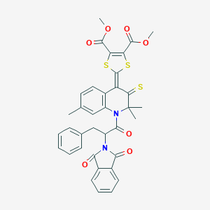 molecular formula C36H30N2O7S3 B333278 dimethyl 2-(1-[2-(1,3-dioxo-1,3-dihydro-2H-isoindol-2-yl)-3-phenylpropanoyl]-2,2,7-trimethyl-3-thioxo-2,3-dihydro-4(1H)-quinolinylidene)-1,3-dithiole-4,5-dicarboxylate 