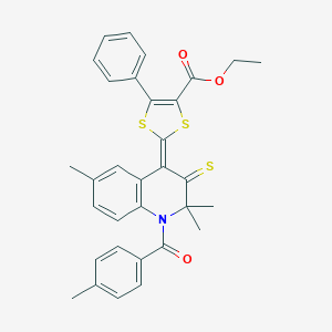 molecular formula C32H29NO3S3 B333282 ethyl 5-phenyl-2-(2,2,6-trimethyl-1-(4-methylbenzoyl)-3-thioxo-2,3-dihydro-4(1H)-quinolinylidene)-1,3-dithiole-4-carboxylate 