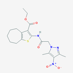 molecular formula C19H24N4O5S B333283 ethyl 2-[({4-nitro-3,5-dimethyl-1H-pyrazol-1-yl}acetyl)amino]-5,6,7,8-tetrahydro-4H-cyclohepta[b]thiophene-3-carboxylate 