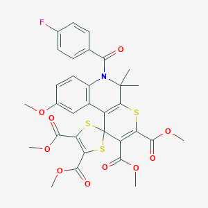 molecular formula C32H28FNO10S3 B333289 Tetramethyl 6'-[(4-fluorophenyl)carbonyl]-9'-methoxy-5',5'-dimethyl-5',6'-dihydrospiro[1,3-dithiole-2,1'-thiopyrano[2,3-c]quinoline]-2',3',4,5-tetracarboxylate 
