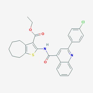 molecular formula C28H25ClN2O3S B333294 ethyl 2-({[2-(4-chlorophenyl)-4-quinolinyl]carbonyl}amino)-5,6,7,8-tetrahydro-4H-cyclohepta[b]thiophene-3-carboxylate 