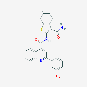 molecular formula C27H25N3O3S B333297 N-(3-carbamoyl-6-methyl-4,5,6,7-tetrahydro-1-benzothiophen-2-yl)-2-(3-methoxyphenyl)quinoline-4-carboxamide 