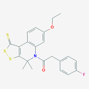 molecular formula C22H20FNO2S3 B333299 7-ethoxy-5-[(4-fluorophenyl)acetyl]-4,4-dimethyl-4,5-dihydro-1H-[1,2]dithiolo[3,4-c]quinoline-1-thione 