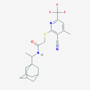molecular formula C22H26F3N3OS B333302 N-[1-(1-adamantyl)ethyl]-2-{[3-cyano-4-methyl-6-(trifluoromethyl)-2-pyridinyl]sulfanyl}acetamide 
