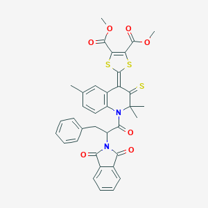 molecular formula C36H30N2O7S3 B333305 dimethyl 2-(1-[2-(1,3-dioxo-1,3-dihydro-2H-isoindol-2-yl)-3-phenylpropanoyl]-2,2,6-trimethyl-3-thioxo-2,3-dihydro-4(1H)-quinolinylidene)-1,3-dithiole-4,5-dicarboxylate 