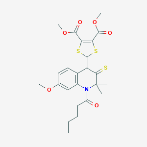 molecular formula C24H27NO6S3 B333312 dimethyl 2-(2,2-dimethyl-7-(methyloxy)-1-pentanoyl-3-thioxo-2,3-dihydro-4(1H)-quinolinylidene)-1,3-dithiole-4,5-dicarboxylate 