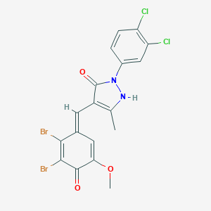 molecular formula C18H12Br2Cl2N2O3 B333318 4-[(E)-(2,3-dibromo-5-methoxy-4-oxocyclohexa-2,5-dien-1-ylidene)methyl]-2-(3,4-dichlorophenyl)-5-methyl-1H-pyrazol-3-one 