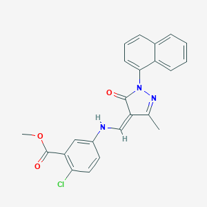 molecular formula C23H18ClN3O3 B333320 methyl 2-chloro-5-[[(Z)-(3-methyl-1-naphthalen-1-yl-5-oxopyrazol-4-ylidene)methyl]amino]benzoate 