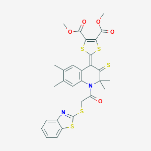 molecular formula C29H26N2O5S5 B333321 dimethyl 2-(1-[(1,3-benzothiazol-2-ylsulfanyl)acetyl]-2,2,6,7-tetramethyl-3-thioxo-2,3-dihydro-4(1H)-quinolinylidene)-1,3-dithiole-4,5-dicarboxylate 