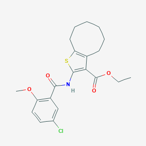 molecular formula C21H24ClNO4S B333324 Ethyl 2-[(5-chloro-2-methoxybenzoyl)amino]-4,5,6,7,8,9-hexahydrocycloocta[b]thiophene-3-carboxylate 