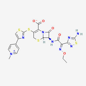 molecular formula C22H20N8O5S4 B3333254 (6R,7R)-7-[[(2E)-2-(5-amino-1,2,4-thiadiazol-3-yl)-2-ethoxyiminoacetyl]amino]-3-[[4-(1-methylpyridin-1-ium-4-yl)-1,3-thiazol-2-yl]sulfanyl]-8-oxo-5-thia-1-azabicyclo[4.2.0]oct-2-ene-2-carboxylate CAS No. 953037-71-3
