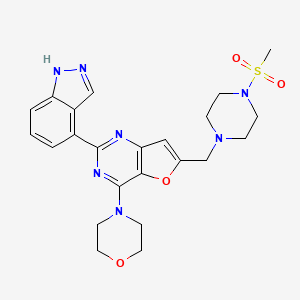 molecular formula C23H27N7O4S B3333283 2-(1H-indazol-4-yl)-6-((4-(methylsulfonyl)piperazin-1-yl)methyl)-4-morpholinofuro[3,2-d]pyrimidine CAS No. 956032-28-3